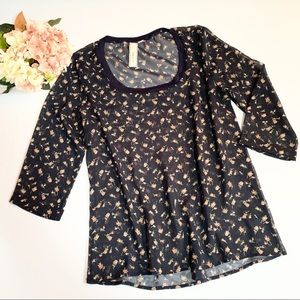 Robin-K Sheer Navy Top w/Roses
